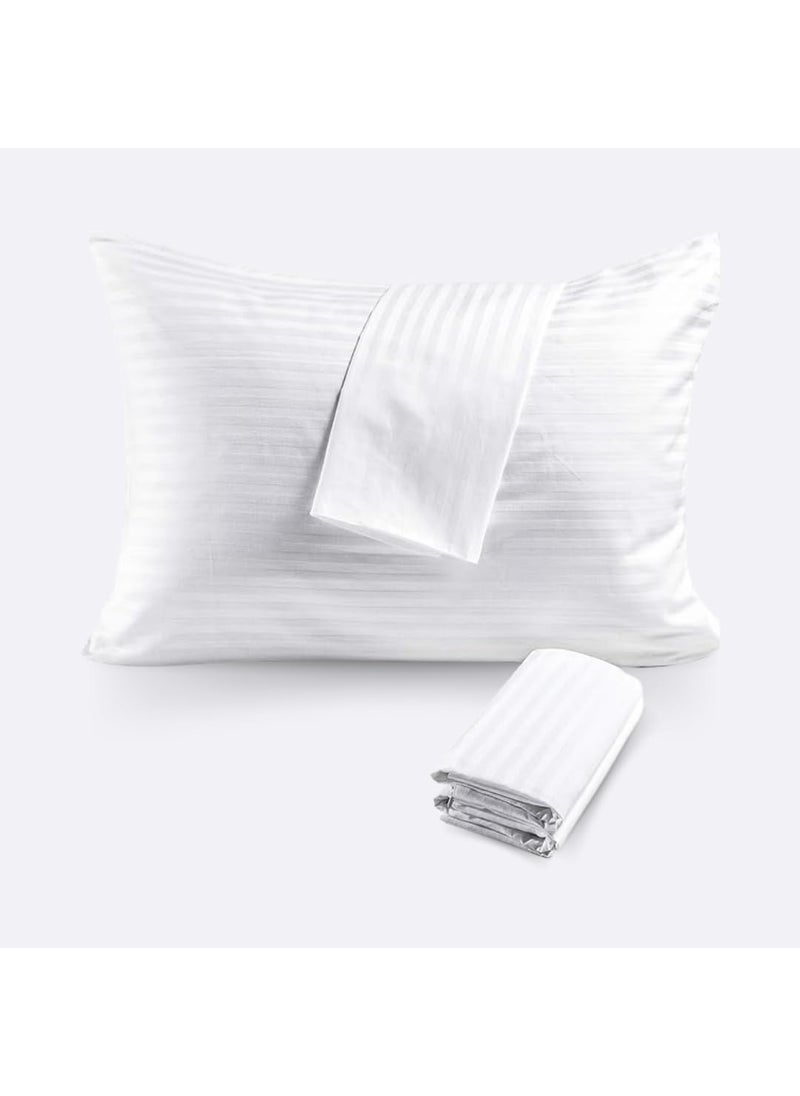 ACKROSS Ackross 200 TC Cotton Pillow Covers for Hotel Guest House BB20 X 30 inch 2 White Striped  - Image 1