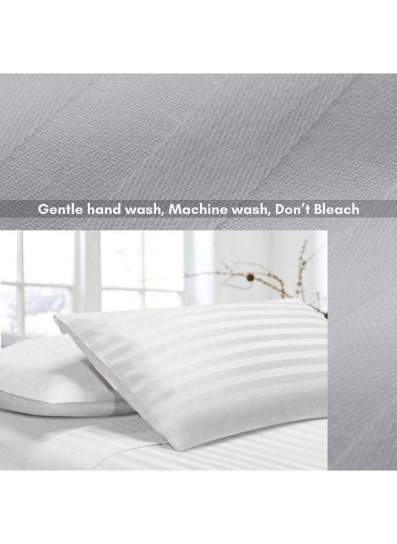ACKROSS Ackross 200 TC Cotton Pillow Covers for Hotel Guest House BB20 X 30 inch 2 White Striped  - Image 3