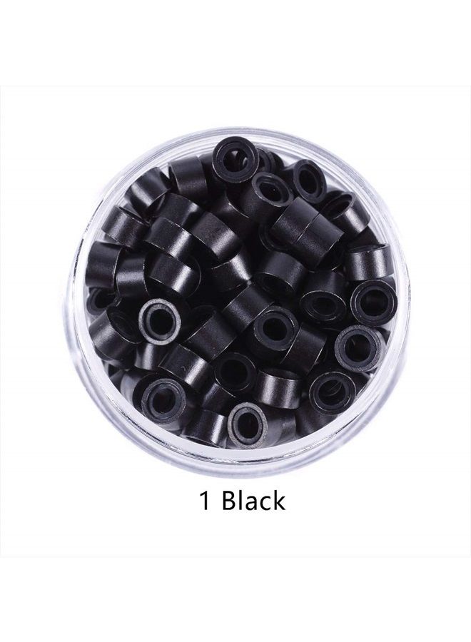 yantaisiyu 1000pcs Silicone Lined Micro Links Rings Beads Hair Feather Extensions 5.0x3.0x3.0 mm Hair Beads (Black) - Image 3