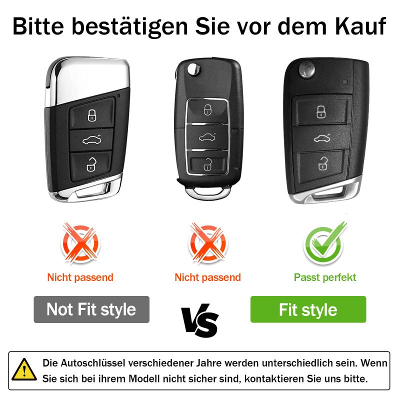 OATSBASF Car Key Case VW, VW Golf 7 Key Case, Key Box Cover for VW Polo, Skoda, Tiguan, MK7 3 Buttons (Silver Leather) - Image 2