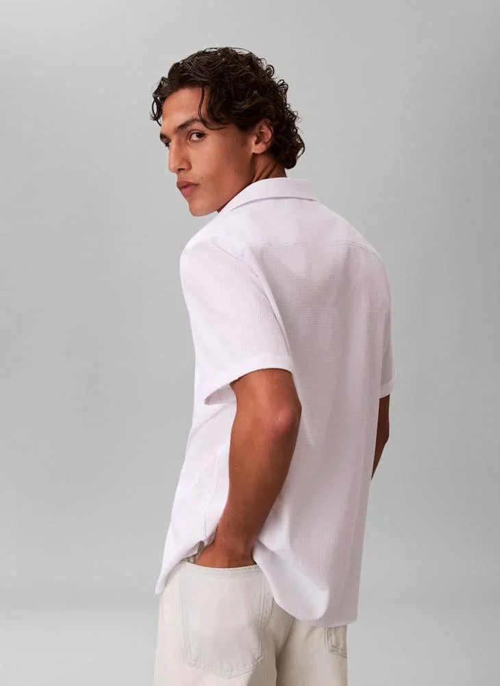 Calvin Klein Brilliant White Seersucker Short Sleeve Shirt for Men | Best Price UAE