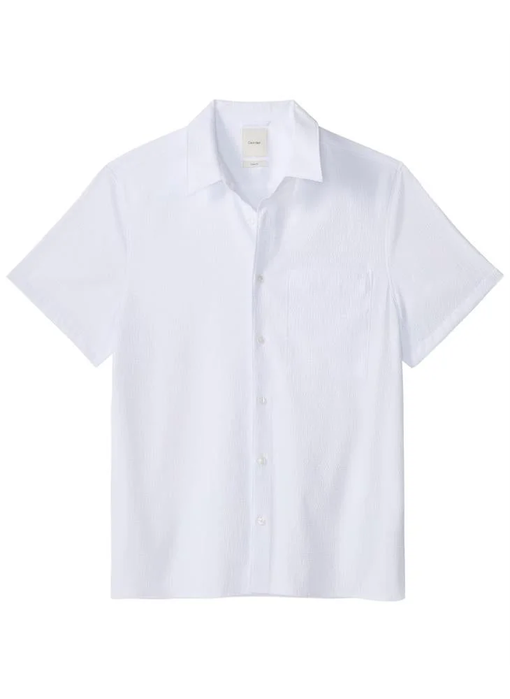 Calvin Klein Brilliant White Seersucker Short Sleeve Shirt for Men | Best Price UAE