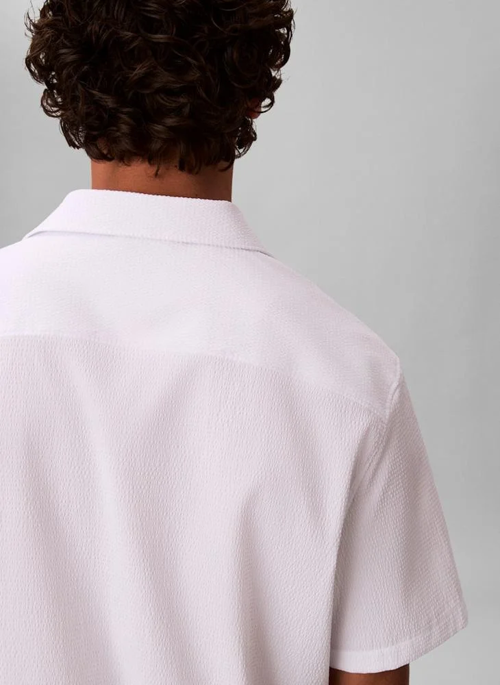 Calvin Klein Brilliant White Seersucker Short Sleeve Shirt for Men | Best Price UAE