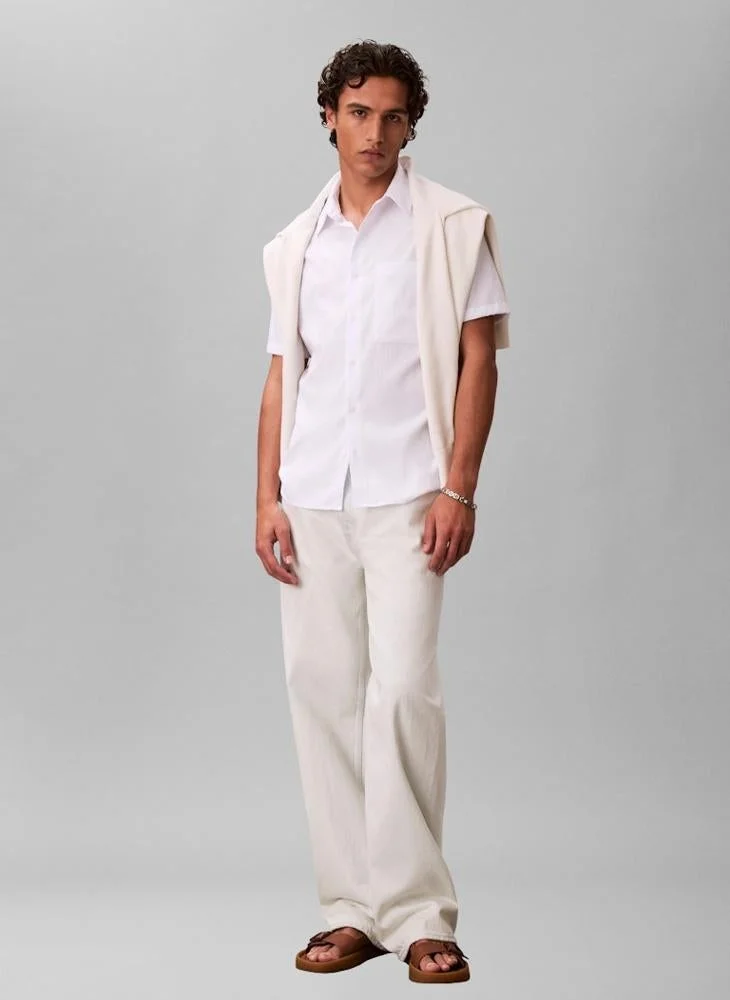 Calvin Klein Brilliant White Seersucker Short Sleeve Shirt for Men | Best Price UAE