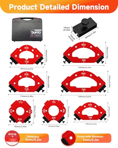TANYO 7pcs Router Corner Radius Template Router Radius Jig, Aluminum Alloy 3 in 1 Radius Jig Router Templates, T10 T20 T30 T35 T40 T50 T60 R10 R15 R20 R25 R30 R35 R40 R50 R60 Use with Router Table - Image 2