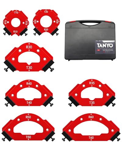 TANYO 7pcs Router Corner Radius Template Router Radius Jig, Aluminum Alloy 3 in 1 Radius Jig Router Templates, T10 T20 T30 T35 T40 T50 T60 R10 R15 R20 R25 R30 R35 R40 R50 R60 Use with Router Table - Image 1