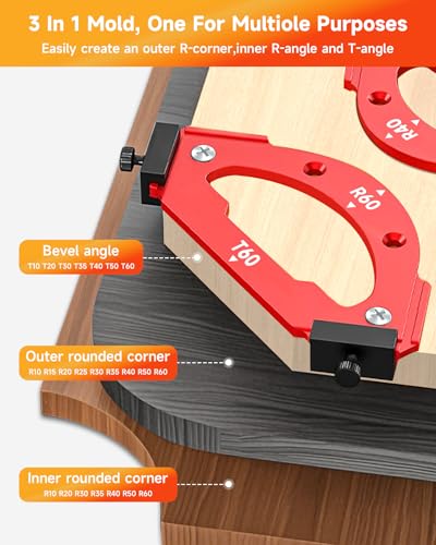 TANYO 7pcs Router Corner Radius Template Router Radius Jig, Aluminum Alloy 3 in 1 Radius Jig Router Templates, T10 T20 T30 T35 T40 T50 T60 R10 R15 R20 R25 R30 R35 R40 R50 R60 Use with Router Table - Image 3