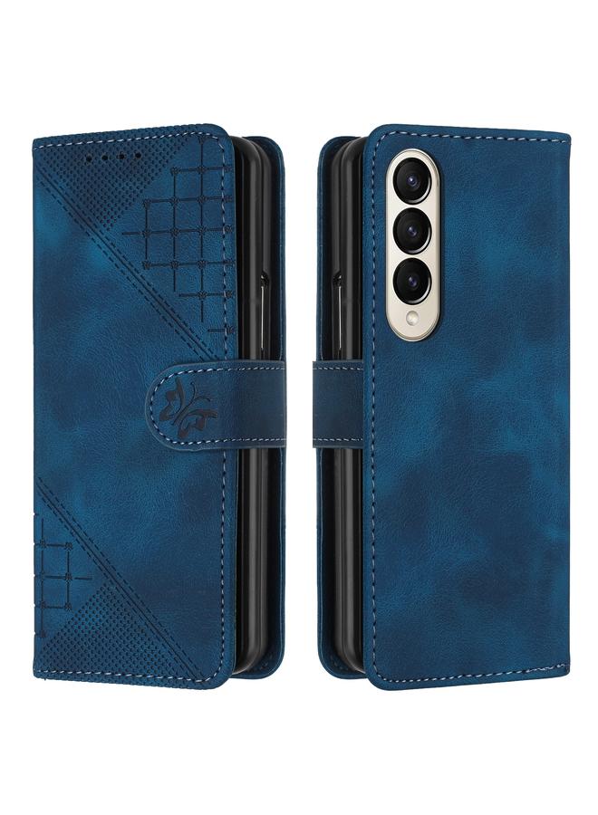 S-TOP Case For Samsung Galaxy Z Fold3 5G YX0080 Grid Butterfly Embossed Pattern Flip Leather Phone Case with Lanyard - Image 1