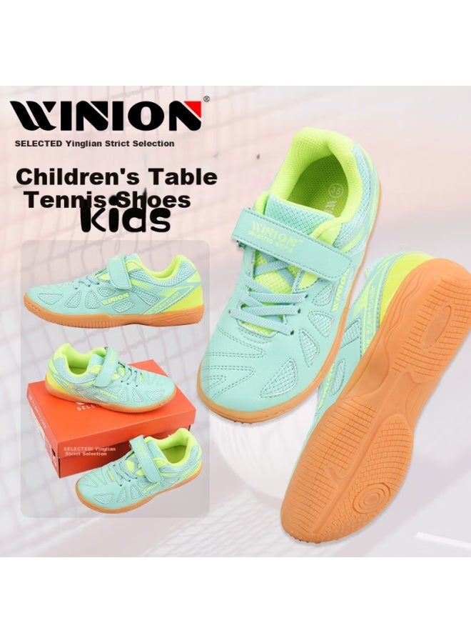 E-lian Tt Winion Selected Table Tennis Shoes For Children Boys Girls Professional Anti-slip Wear-resistant Training Shoes Fluorescent Green Size 35 - Image 1
