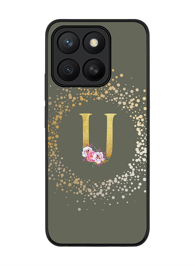 Stylizedd For Honor X8c Case,Slim fit Camera Protection, Shockproof Thin Phone cover  - Custom Monogram Floral - U  (Olive Green )