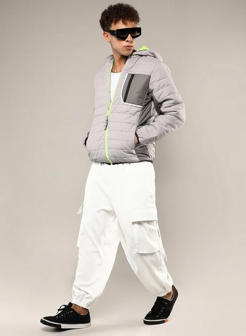 كامبوس سوترا Men's Light Grey Puffer Jacket With Contrast Zipper