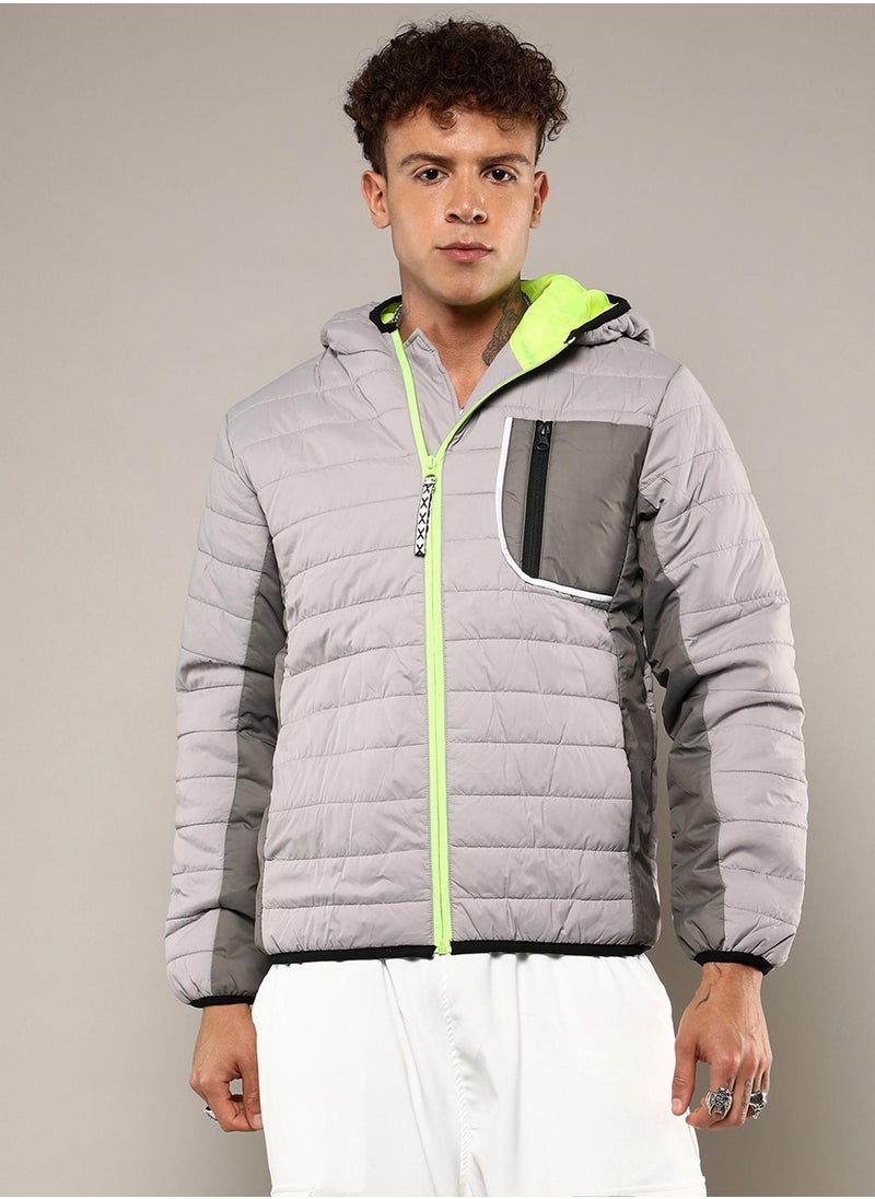 كامبوس سوترا Men's Light Grey Puffer Jacket With Contrast Zipper  - Image 2