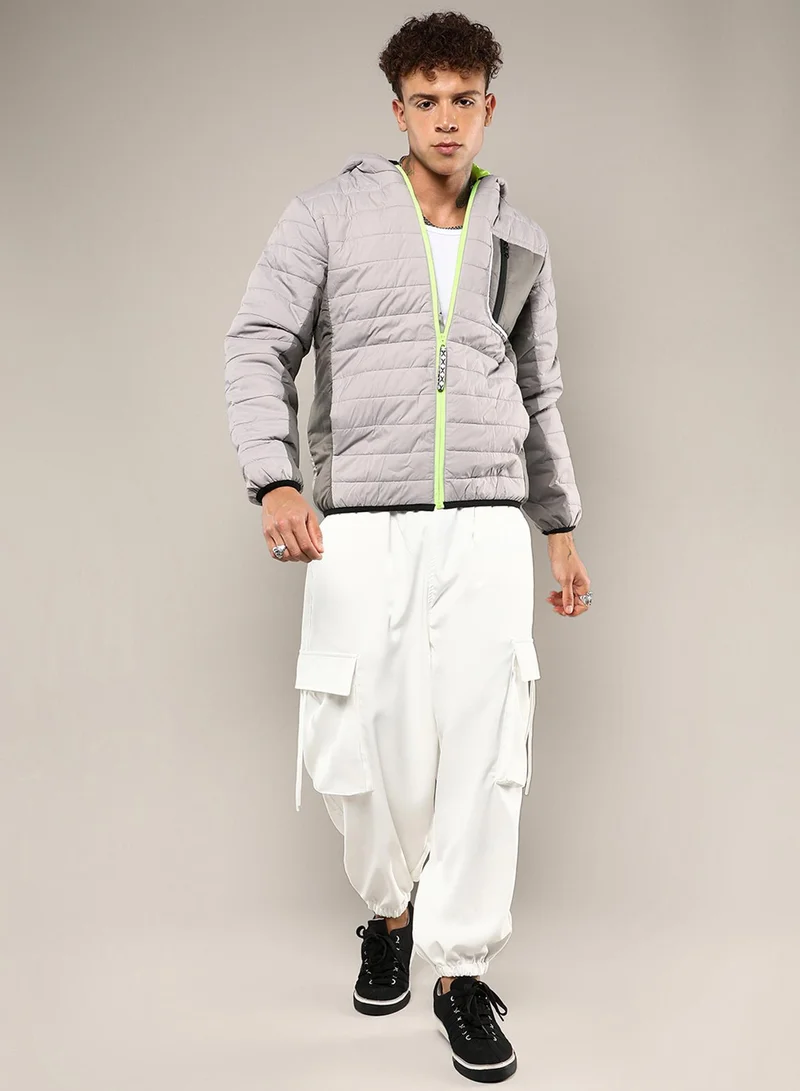كامبوس سوترا Men's Light Grey Puffer Jacket With Contrast Zipper