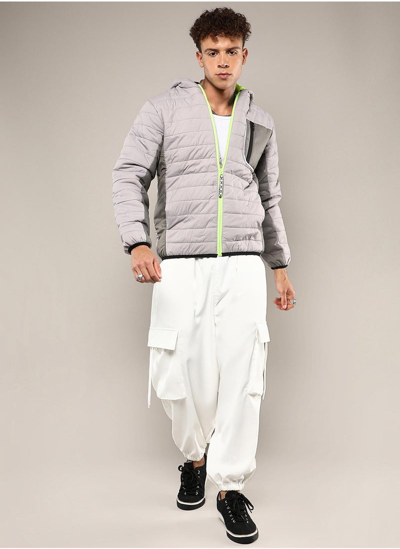 كامبوس سوترا - Men's Light Grey Puffer Jacket With Contrast Zipper - Image 1