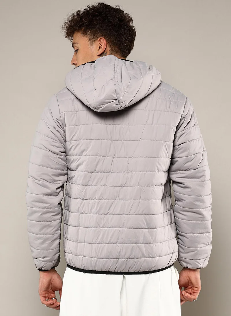 كامبوس سوترا Men's Light Grey Puffer Jacket With Contrast Zipper