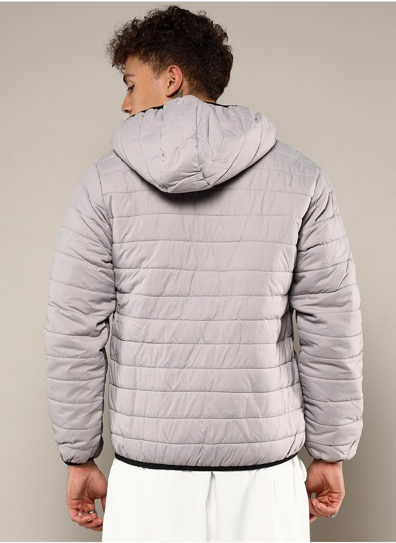 كامبوس سوترا Men's Light Grey Puffer Jacket With Contrast Zipper  - Image 5