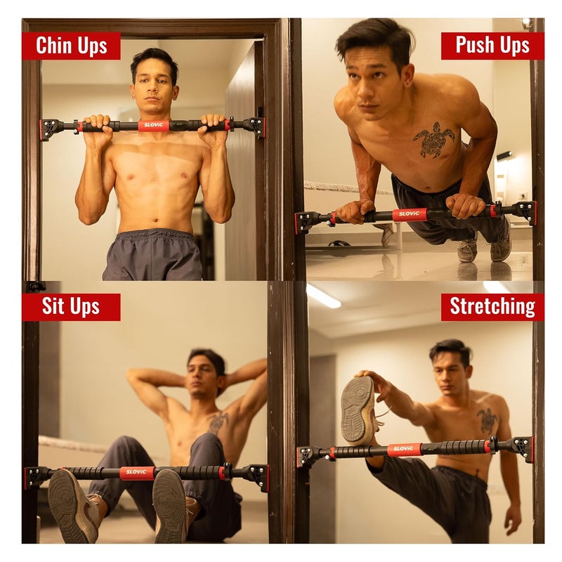 SLOVIC Pull up Bar for Home Kids [200 KG] | No Screw Pull Up Bar Wall Mounted with Anti-Skid Grip | Pull-up Bar for Home Workout | Gym Equipment for Home Workout (Length 72-110 CM) - Image 2