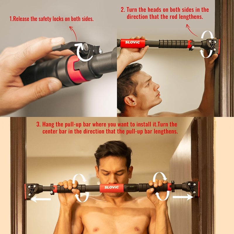 SLOVIC Pull up Bar for Home Kids [200 KG] | No Screw Pull Up Bar Wall Mounted with Anti-Skid Grip | Pull-up Bar for Home Workout | Gym Equipment for Home Workout (Length 72-110 CM) - Image 4
