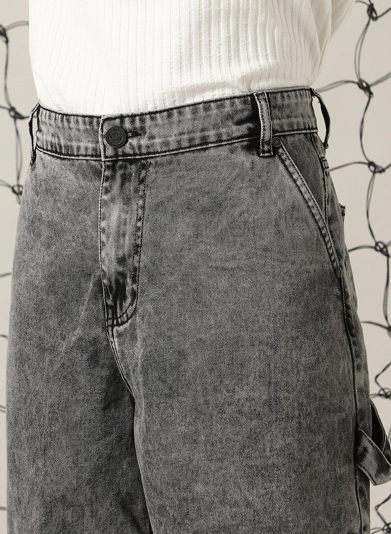 Hubberholme Men's Black 100% Cotton Distressed Cropped Loose Fit Shorts  - Image 4