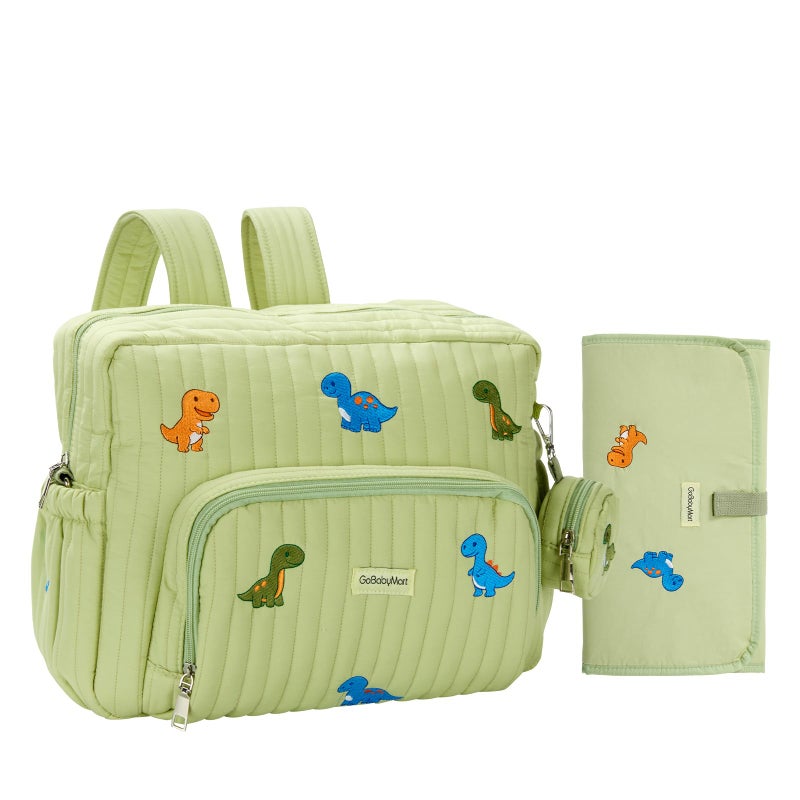 GOBABYMART Diaper Bag Backpack with Changing Pad - Travel Baby Bag, Insulated Bottle Pockets, Stroller Straps (Medium - Green Dinosaurs) - Image 1