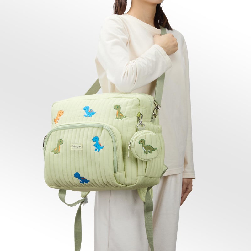GOBABYMART Diaper Bag Backpack with Changing Pad - Travel Baby Bag, Insulated Bottle Pockets, Stroller Straps (Medium - Green Dinosaurs) - Image 5