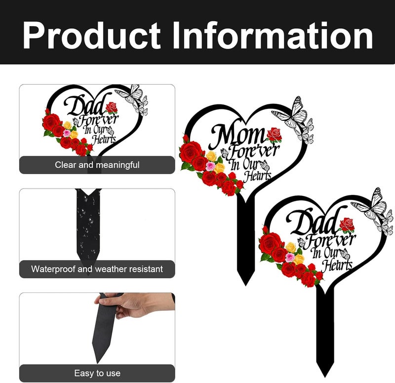 OZIO Memorial Plaque, Dad-b Color, Modern Style, Stainless Steel Metal, Heart Themed Memorial Grave Markers, 0.3x8x14 inches, Outdoor Floor Mount, Wide Cemetery & Garden Use - Image 4