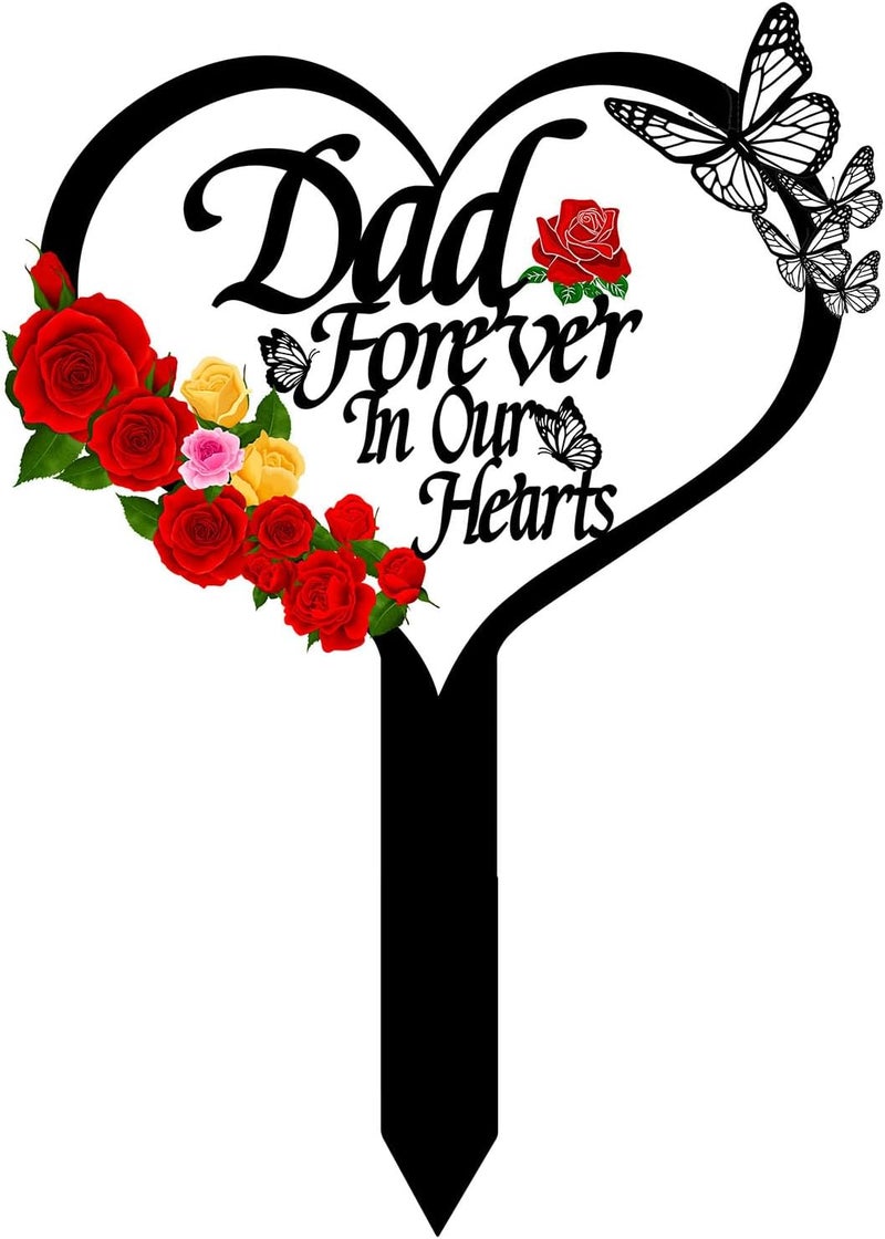 OZIO Memorial Plaque, Dad-b Color, Modern Style, Stainless Steel Metal, Heart Themed Memorial Grave Markers, 0.3x8x14 inches, Outdoor Floor Mount, Wide Cemetery & Garden Use - Image 1
