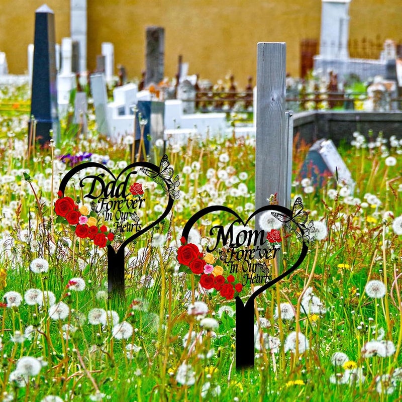 OZIO Memorial Plaque, Dad-b Color, Modern Style, Stainless Steel Metal, Heart Themed Memorial Grave Markers, 0.3x8x14 inches, Outdoor Floor Mount, Wide Cemetery & Garden Use - Image 5