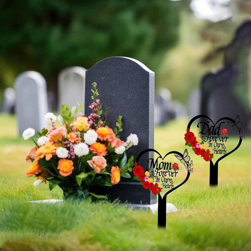 OZIO Memorial Plaque, Dad-b Color, Modern Style, Stainless Steel Metal, Heart Themed Memorial Grave Markers, 0.3x8x14 inches, Outdoor Floor Mount, Wide Cemetery & Garden Use - Image 3