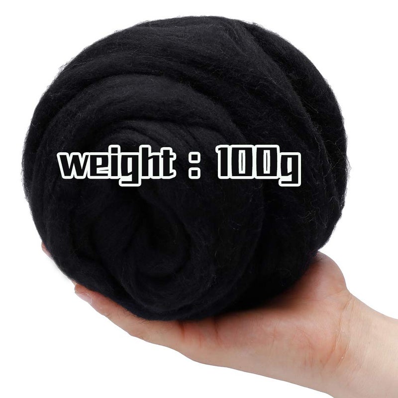 JUPEAN 3.53oz Wool Roving Yarn, Fiber Roving Wool Top, Wool Felting Supplies, Pure Wool, Chunky Yarn, Spinning Wool Roving for Needle Felting Wet Felting DIY Hand Spinning (Black) - Image 2