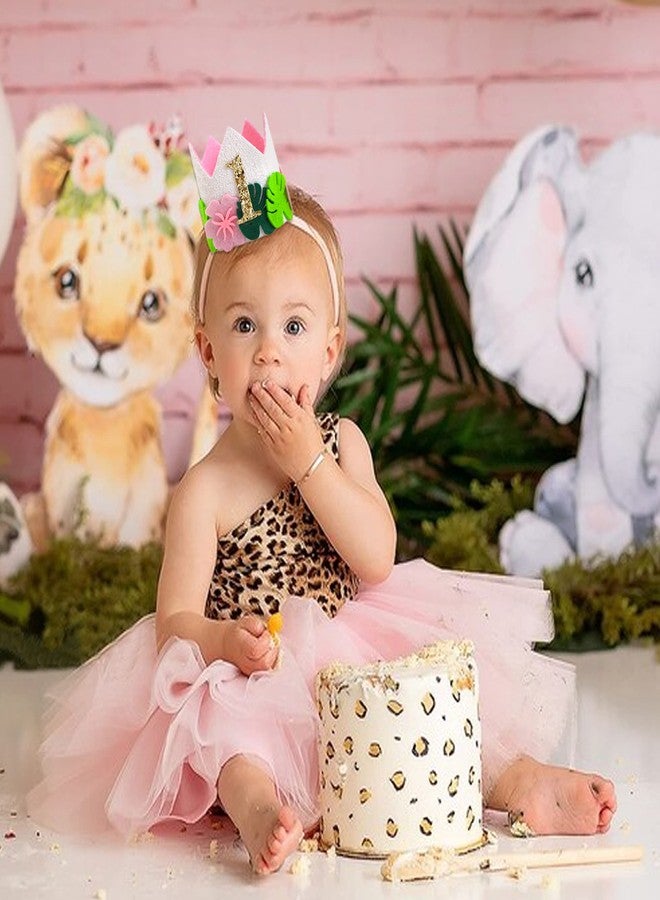 Agkvw Wild One Birthday Crown - Pink Tropical 1st Birthday Hat for Girls, Jungle Safari Decoration, Hawaiian Themed Headwear - Image 5