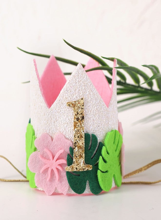 Agkvw Wild One Birthday Crown - Pink Tropical 1st Birthday Hat for Girls, Jungle Safari Decoration, Hawaiian Themed Headwear - Image 1