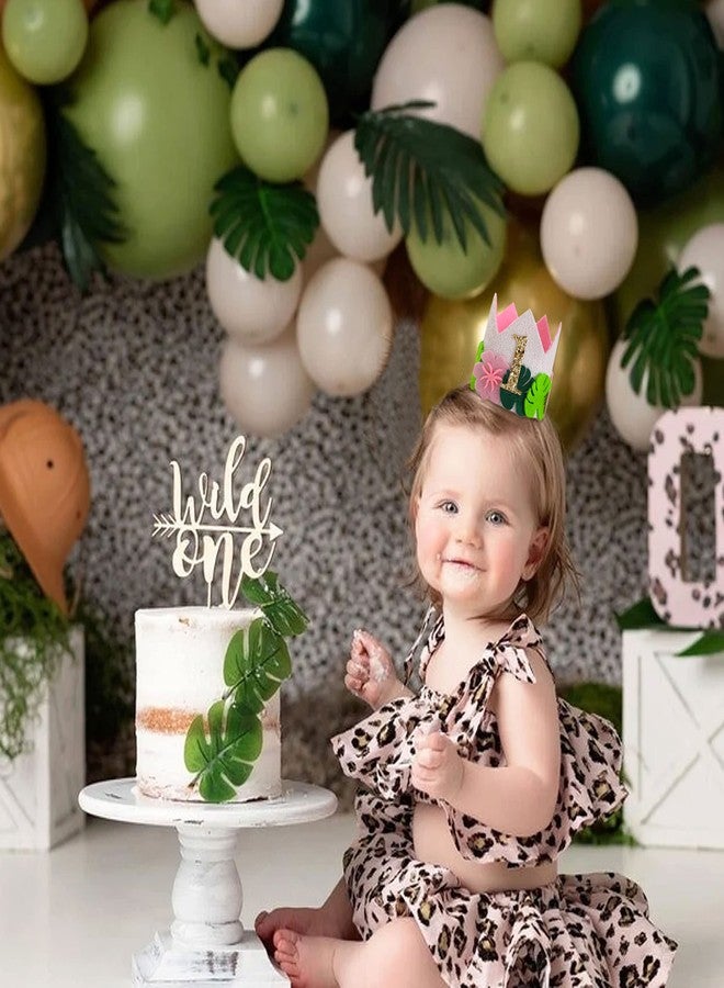 Agkvw Wild One Birthday Crown - Pink Tropical 1st Birthday Hat for Girls, Jungle Safari Decoration, Hawaiian Themed Headwear - Image 2