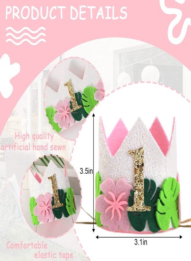 Agkvw Wild One Birthday Crown - Pink Tropical 1st Birthday Hat for Girls, Jungle Safari Decoration, Hawaiian Themed Headwear - Image 4