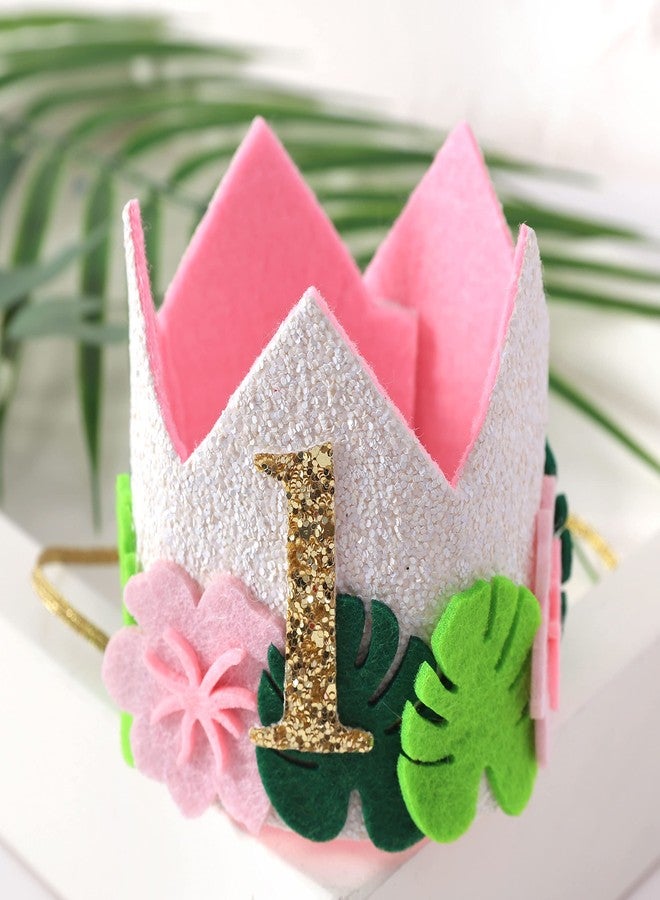 Agkvw Wild One Birthday Crown - Pink Tropical 1st Birthday Hat for Girls, Jungle Safari Decoration, Hawaiian Themed Headwear - Image 3
