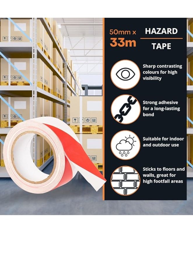 Vaultex - Caution Tape, Red/White Adhesive Hazard Warning Tape, 2 inches x 108 feet (36 yd), ideal for marking floors, walls, steps, 3 Rolls - Image 1