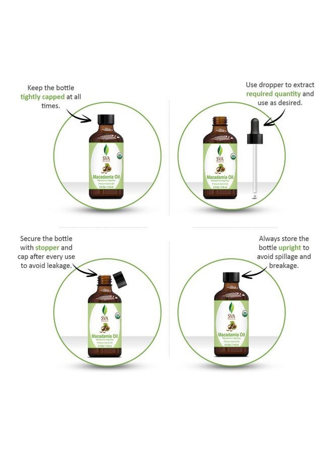 SVA Organics SVA Macadamia Seed Oil Organic - 4 Fl Oz – 100% Natural Cold Pressed Organic Macadamia Oil - for Face, Skin Care, Hair Care, Scalp Massage & Body Massage – Carrier Oil with Dropper  - Image 2