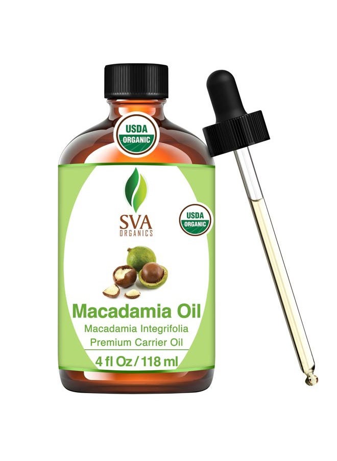 SVA Organics SVA Macadamia Seed Oil Organic - 4 Fl Oz – 100% Natural Cold Pressed Organic Macadamia Oil - for Face, Skin Care, Hair Care, Scalp Massage & Body Massage – Carrier Oil with Dropper  - Image 1
