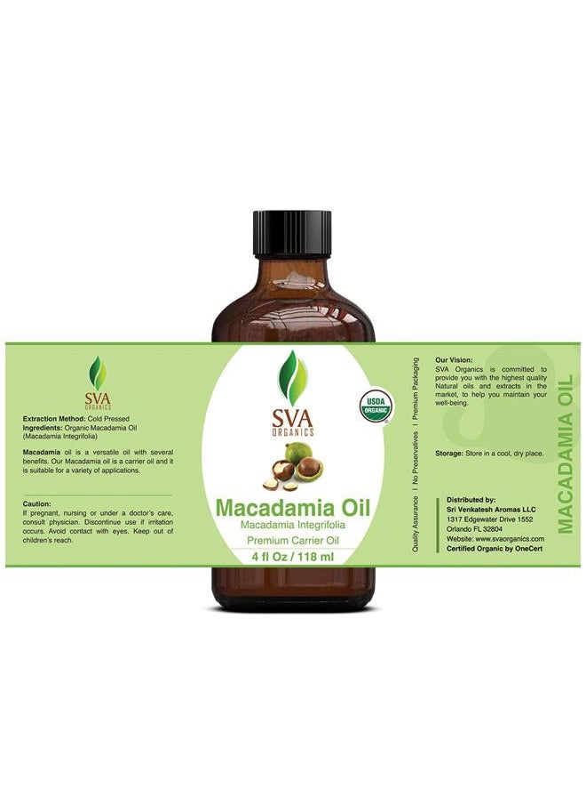 SVA Organics SVA Macadamia Seed Oil Organic - 4 Fl Oz – 100% Natural Cold Pressed Organic Macadamia Oil - for Face, Skin Care, Hair Care, Scalp Massage & Body Massage – Carrier Oil with Dropper  - Image 3