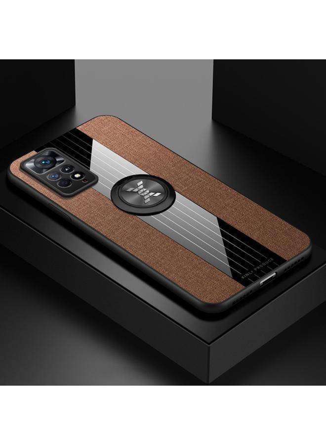 شين لي تونج جراب لهاتف Xiaomi Redmi Note 11 Global Stitched Cloth Textue TPU جراب هاتف مع حامل حلقي - Image 1