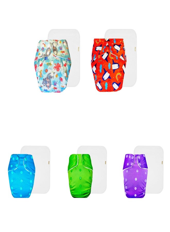 حفاضات دمبلدو القماشية الممتازة مع حشوة قطنية (عبوة من 5) | مضادة للحساسية | قابلة لإعادة الاستخدام والغسل | أزرار كبس قابلة للتعديل | تغيير حفاضات بدون قلق | من 3 أشهر إلى 3 سنوات | للجنسين - Image 1