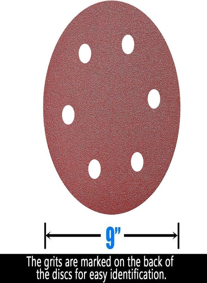 Tonmp 50 PCS 9 Inch 6 Hole 40 Grit Drywall Sanding Discs - 9" Hook & Loop Aluminum Oxide Sander Disc Grinding Abrasive Sandpaper for Powe Drywall Sander Wood Furniture Finishing - Image 2