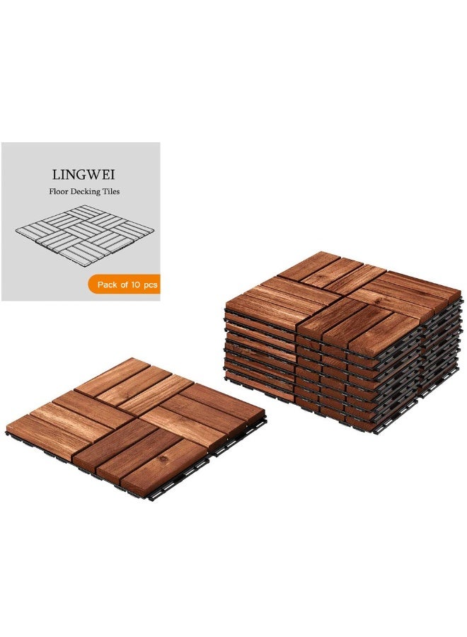 LINGWEI 10pcs Wooden Floor Tiles 30x3x30 cm Floor Decking Interlocking Tiles - Image 1