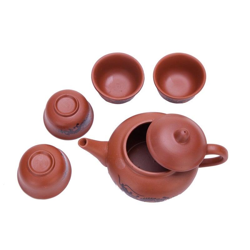 Exquisite 5 PCS Asian Dragon Design Purple Clay Tea Pot Tea Cups Set In Gift Box