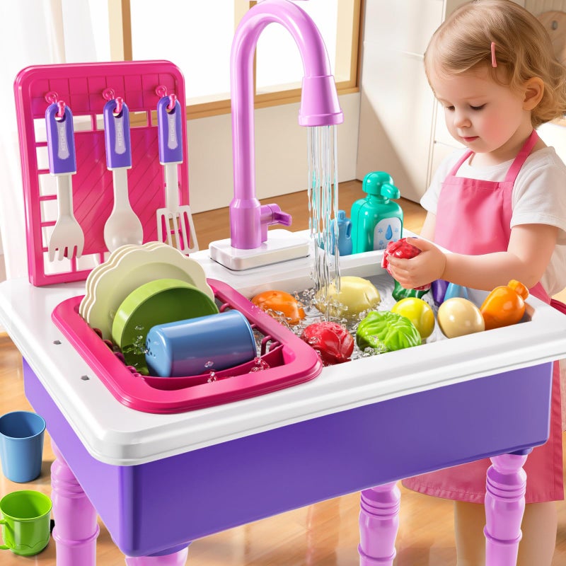 JUKUDAHU Play Sink with Running Water, Play Kitchen Toys Sink for Kids 3 4 5 6 7 Years Old, Electrical Dishwasher, Kitchen Accessories Set, Dishes Games, Gifts for Toddlers 3-5 - Image 5