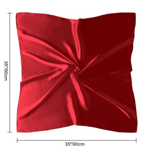 vimate Red Silk Scarf for Hair, 35'' Satin Square Silk Like Scarf for Head Sleeping at Night (Style 38-Red) - Image 4