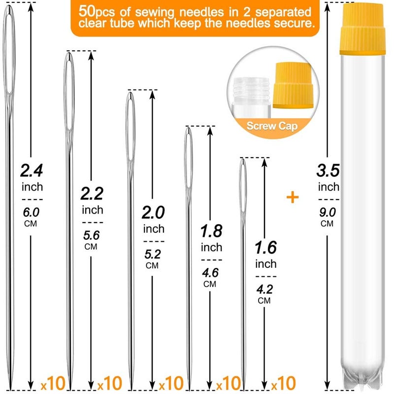 JollMono 50 Pack Premium Large Eye Needles for Hand Sewing with Needle Threaders, Assorted Sizes, Embroidery Needles for Hand Sewing, Sewing Needles Large Eye, Big Eye Needle - Image 2
