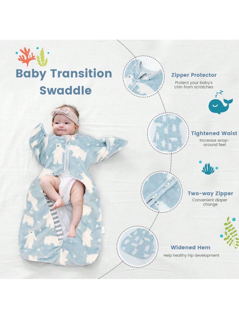 كيس نوم للأطفال الرضع من عمر 6-12 شهر باكمام قابلة للفتح والاغلاق - خامة بوليستر 100٪ ناعمة ودافئة بتصميم دب قطبي - Image 2