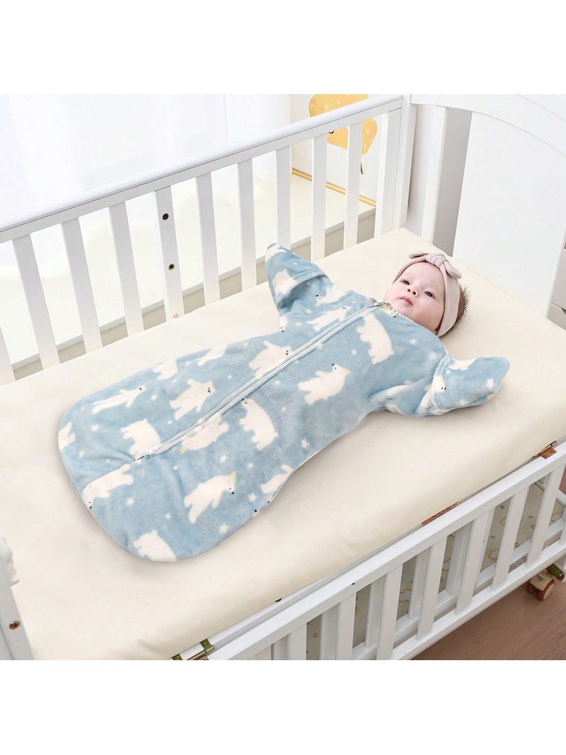 كيس نوم للأطفال الرضع من عمر 6-12 شهر باكمام قابلة للفتح والاغلاق - خامة بوليستر 100٪ ناعمة ودافئة بتصميم دب قطبي - Image 1