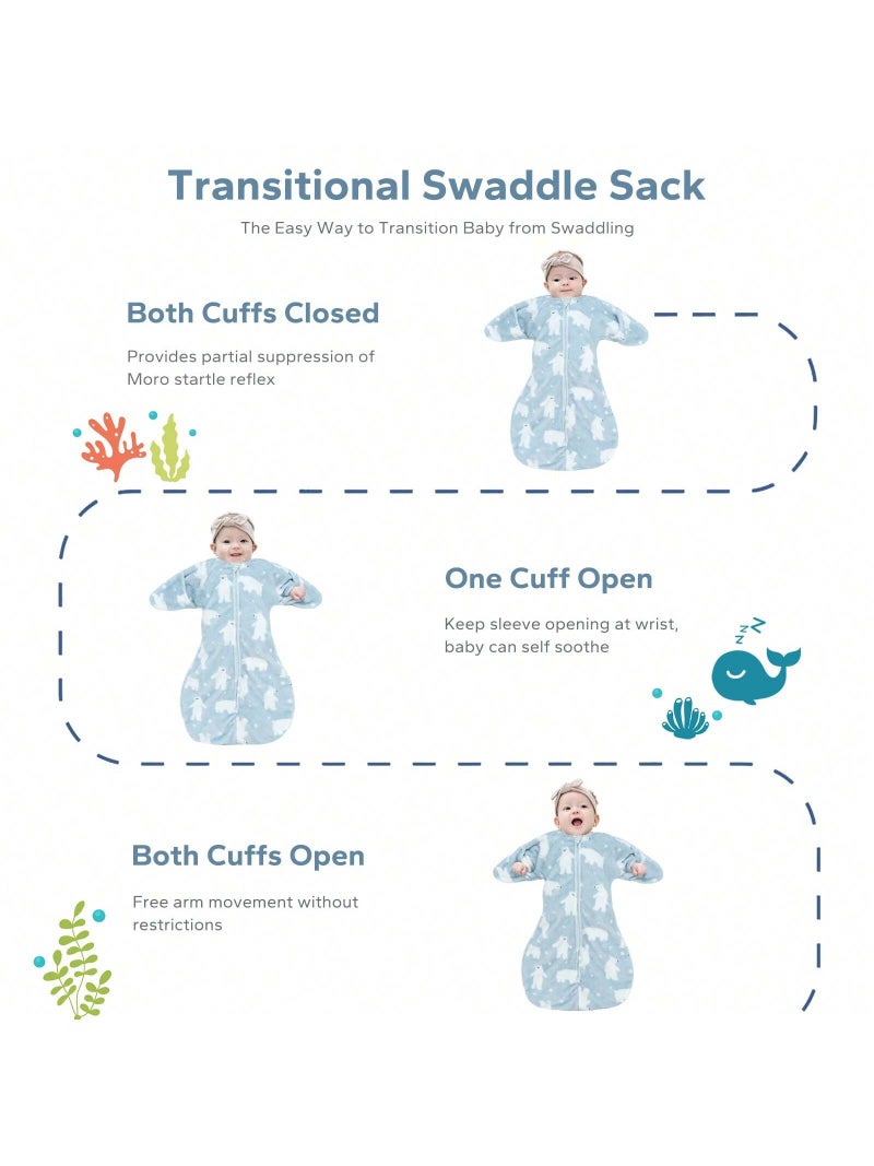 كيس نوم للأطفال الرضع من عمر 6-12 شهر باكمام قابلة للفتح والاغلاق - خامة بوليستر 100٪ ناعمة ودافئة بتصميم دب قطبي - Image 5